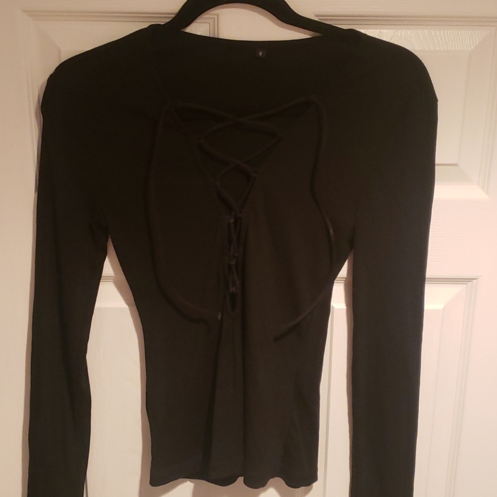 Lace up black long sleeve shirt